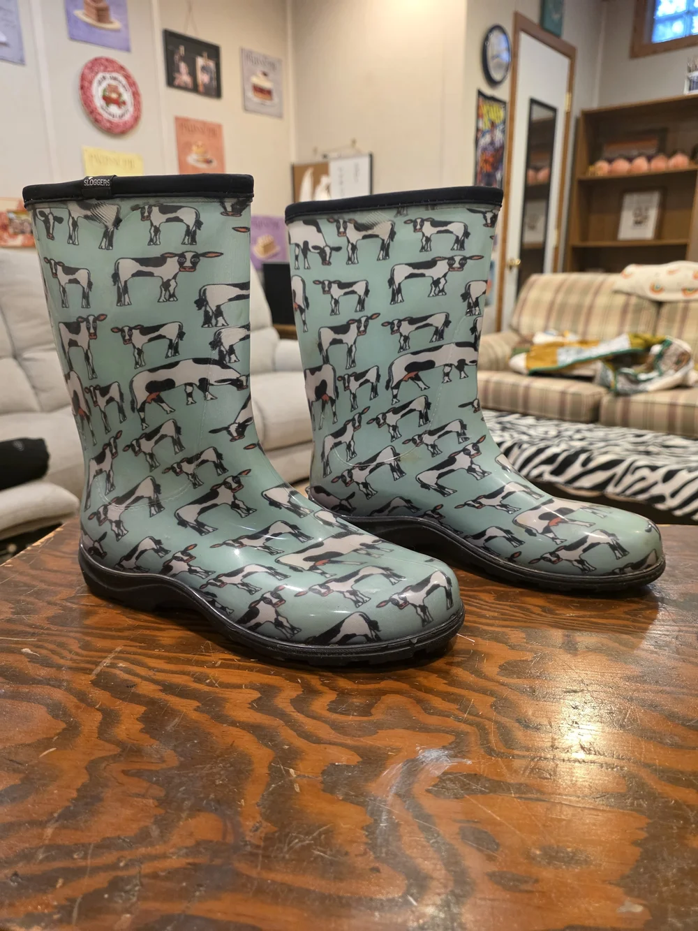 Sloggers Mint Green Cow Print Women's Rain Boots